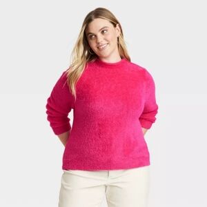 Women's Soft Fuzzy Mock Turtleneck Pullover Sweater - Universal Thread Hot Pink